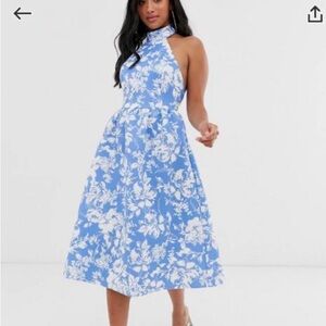 Floral Blue Halter Dress